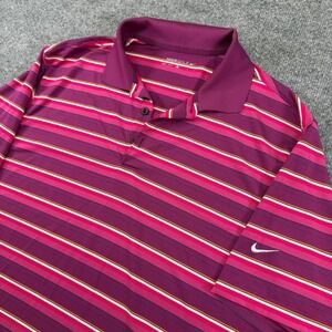 Nike Golf Dri-FIT Short Sleeve Polo Shirt Men's Large Pink Stripe Performance